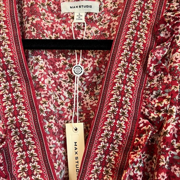 NWT MAX STUDIO Puff-Sleeve Floral Empire Dress Size Large - Picture 4 of 7